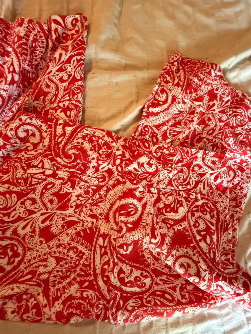 LOFT Orange and White Paisley Wide-Leg Pants - Picture 5 of 5